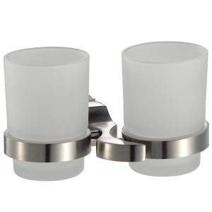 Double Toothbrush Bathroom Tumbler Holders Glass Polished Satin