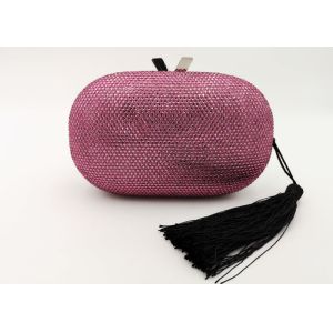 China Pink Crystal Embellished Evening Bag , Rhinestone Wedding Clutch With Tassels on sale