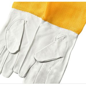 Sheepskin Beekeeping Gloves with Yellow Ventilated Gridding Proof