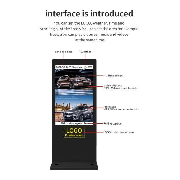 Customizable 43" Outdoor Lcd Advertising Signs Floor Standing Weatherproof