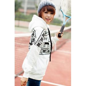 Long Sleeve Women / Ladies Hooded Sweatshirts , Red / White