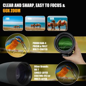 Bird Watching Monocular Waterproof Spotting Scope 20-60X60 Bak4 For Hunter