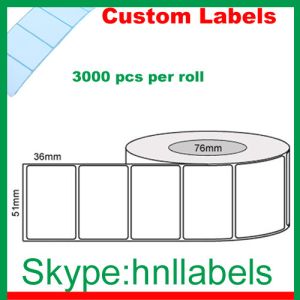 Quality Thermal Transfer Labels 51mmX36mm/1 Plain Gloss Roll Permanent, 3,000Lpr, 76mm core for sale