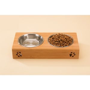Custom Logo Bamboo Pet Feeders Simple Design Sustainable and Stable for Modern