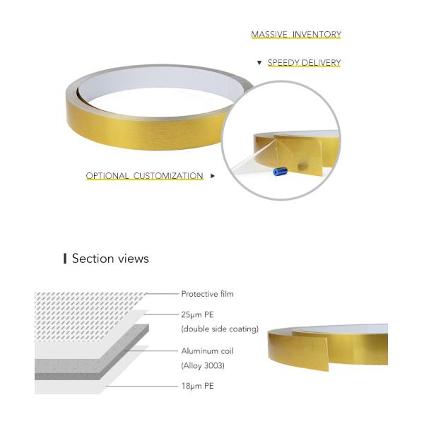 7 7.7 9.7cm Brush Gold Aluminum Strip Trim Cap With Bending Machine