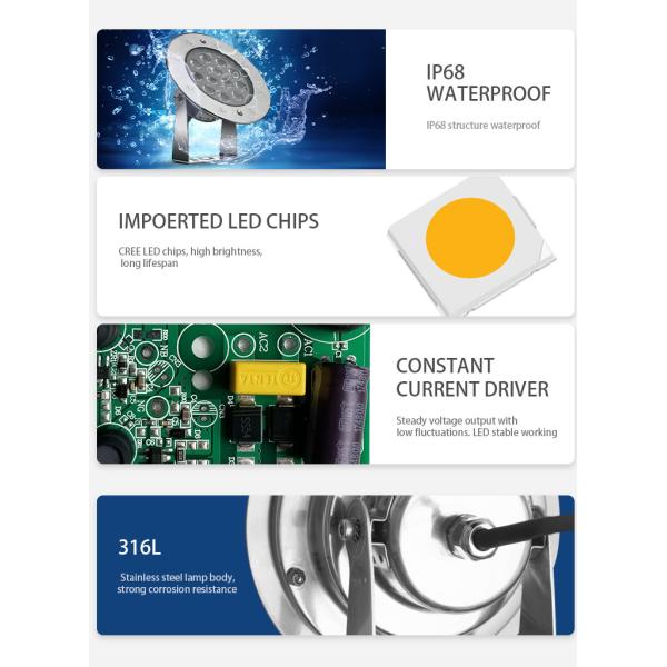 Stainless Steel SMD3030 LED Underwater Swimming Pool Lights IP68 Waterproof 1600LM