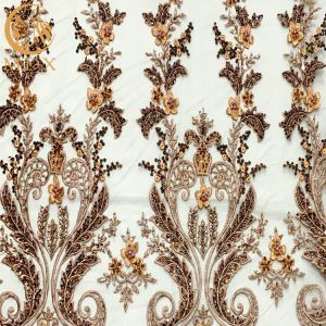 Eco - Friendly Applique Lace Fabric With Handmade Beads Embroidery