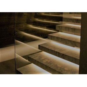 Walnut Wood Treads Floating Steps Staircase Tempered Glass Railing Residential