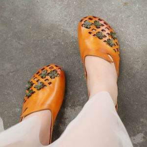 HZM018 First Layer Cowhide Women'S Slippers 2021 Summer New Leather Handmade