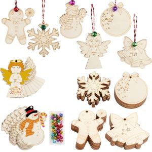 China Wood Unfinished Ornaments for Christmas Holiday DIY Art and Crafts with Tags Wooden Christmas Decoration Finished for Christmas on sale