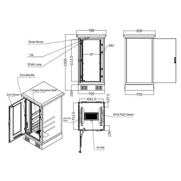 Galvanized Steel Material Outdoor Telecom Cabinet 24U Single Wall With Fan Cooling