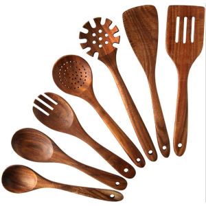 Eco Friendly Teak Wooden Utensil Set Multifunctional OEM Available