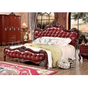 China Classic bedroom furniture leather bed on sale
