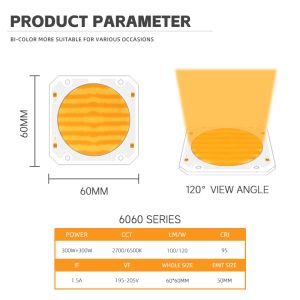 High Power 300W 6060 Led Cob Chip Bi Color For Camera Lights Stage Lights