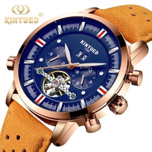 KINYUED J019-6 Tourbillon automatic mechanical genuine leather business