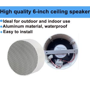 6w 6-inch Waterproof Ceiling Speaker Aluminum Material White Round Shape for