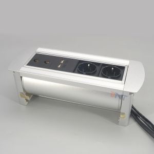 Manual Silver Brushed Aluminum Alloy Table Pop Up Hidden Socket