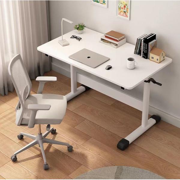 Wood Grain Manual Height Adjustable Lifting Tea Desk White Coffee Table For Office