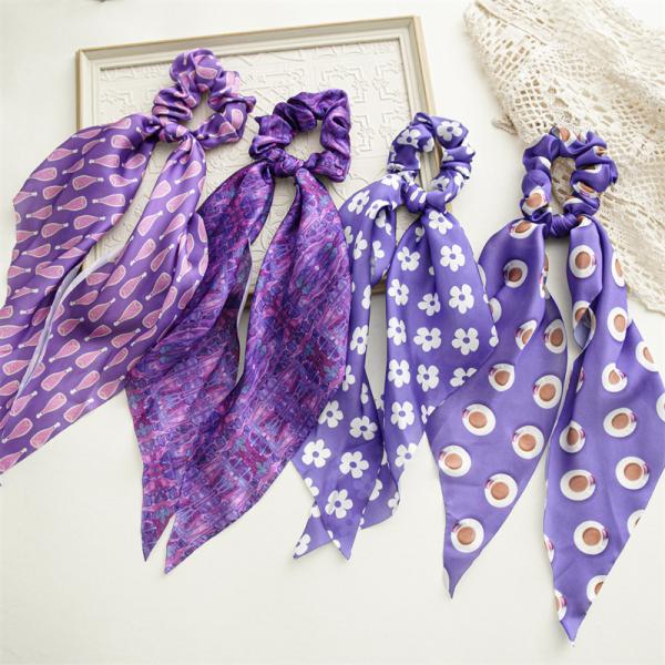 Periwinkle blue ribbon Spring headbands scrunchies lady girls satin Headpiece Printed headstring hair accessories