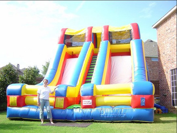 Kids Double Slide Blue Print Commercial Inflatable Slide PVC Waterproof