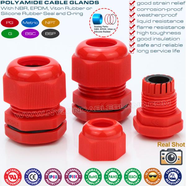 Red Hermetic Electrical Cable Gland Plastic (Nylon or Polyamide) IP68 with BSC