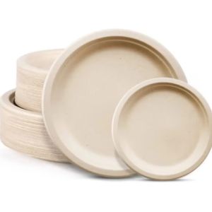 Quality 9 Inch Round Pulp Plate Biodegradable Sugarcane Disposable Food Plate for sale