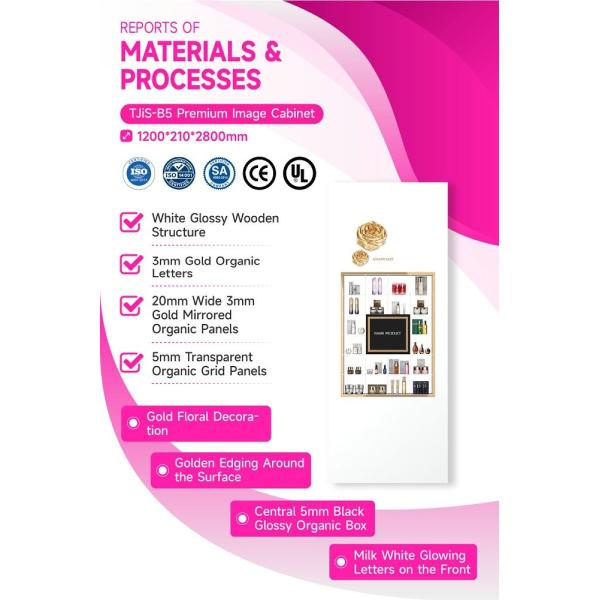 TJiS-B5 Milky-White Acrylic Light Box Skincare Display Cabinet with Transparent Shelves