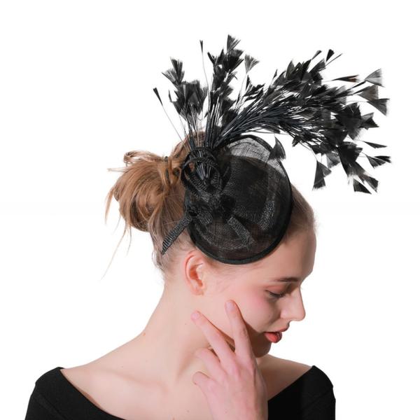 Wedding Hair Accessory Sinamay Fascinator with Dyed Goose Feather and Unique Pattern