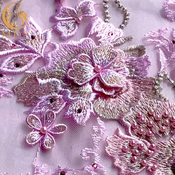 Bridesmaid Dress 3D Flower Lace Fabric With Beads Embroidered