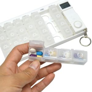 7 Day Medicine Pill Organizer, 4 Reminder Alarms, Loud Sound, 14 Large