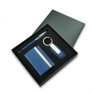 Random Combination Promotional Business Gifts Pen Leather Metal Keychain Card