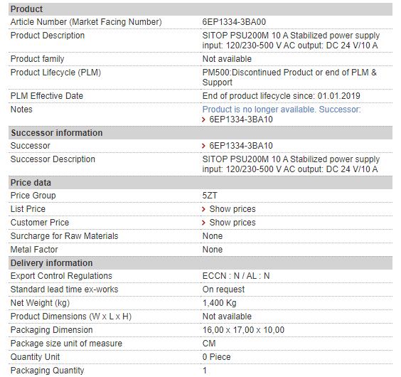 6EP1334-3BA00 6EP1 334-3BA00 Siemens Power Supply Module