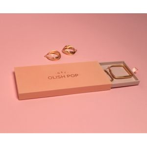 Small Cardboard Slide Out Jewelry Boxes With Pink And Golden Foil Logo