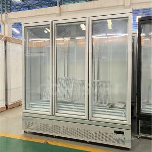 Supermarket Display Counter Commercial Refrigerator Upright Display Glass Door