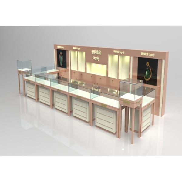 Wooden Glass Beige Color Jewellery Shop Display Cabinets , Jewelry Display