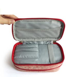 Red Canvas Double Zip Makeup Bag Large Capacity Separate Compartments