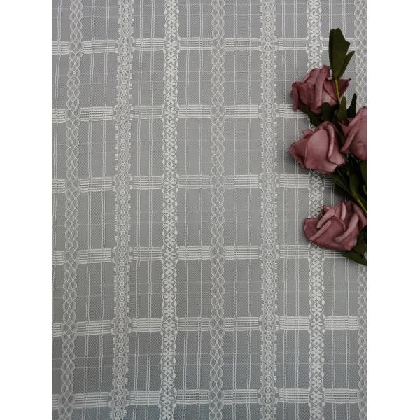 Buy White Geometric Mesh Tulle Lace Fabric Lightweight Lady Dress Fabric at wholesale prices