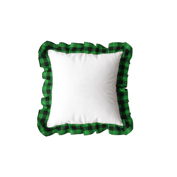 Sublimation Pillow Covers Blanks Heat Transfer Printed Plaid With Ruffled Lace