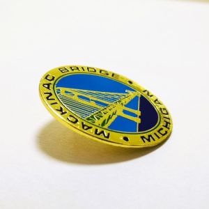 1.5 Inch Stamping Hard Enamel Lapel Pins Mackinac Bridge Design With Oval Shape