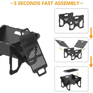 20 inch Outdoor Portable Firepit with BBQ Tray Detachable Wood-Burning Fire Pit