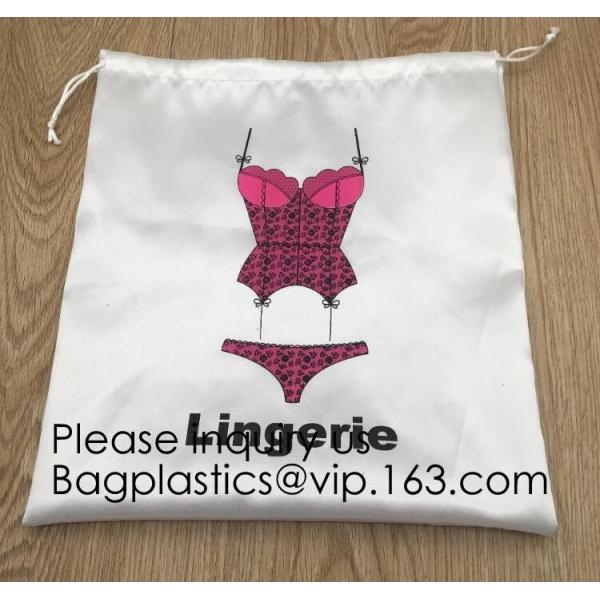 Buy Customized Drawstring Cup Holder Bag,White Satin Bag With Rose Gold Printing And Ribbon, swimwear, underwear package pac at wholesale prices