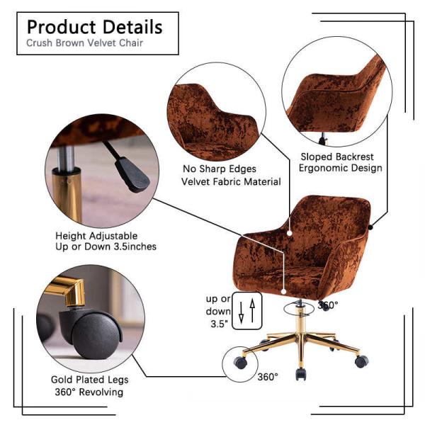 Velvet Crush 22.8"Wx24.8"Dx33.9"H Living Room Office Chair Light Brown