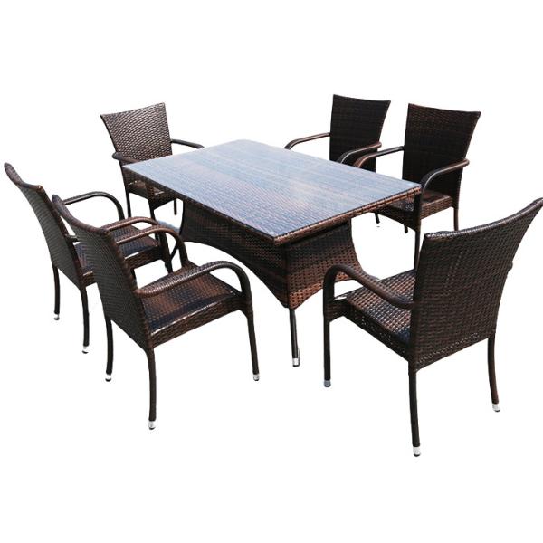 Grey 6 Seater Outdoor Dining Set Table Rectangular Desk Villa Courtyard Rattan