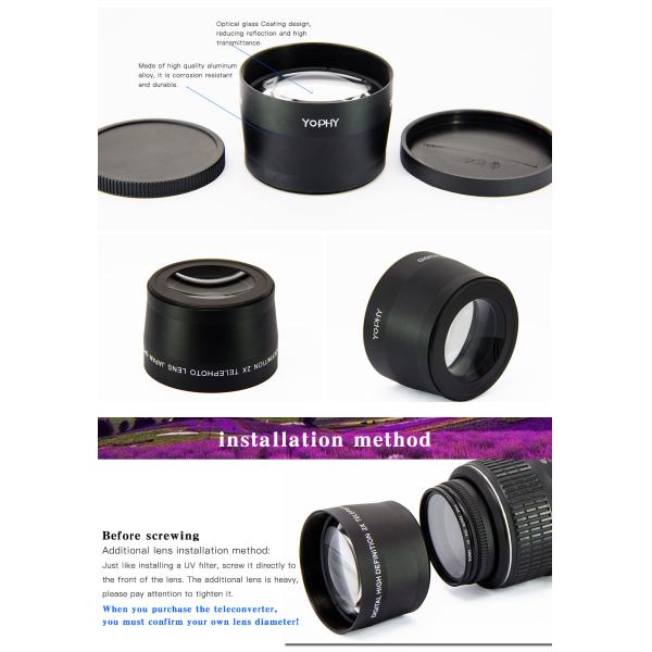 Optical Glass Black Anamorphic Camera Lens 2X Macro Lens For Photography