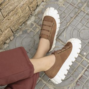 S114 Women's Shoes Autumn 2020 New Leather Women's Shoes Convenient Velcro