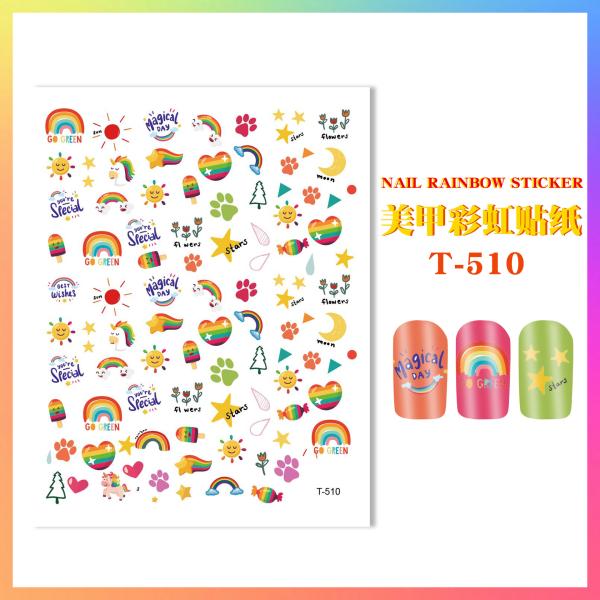 Summer Rainbow Cartoon Style 2D Stickers with Adhesive Backing in Multicolor Pattern