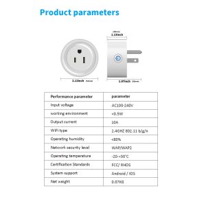 US Plug WIFI Smart Socket 16A Adapter Smart Life Tuya Wifi Plug Socket