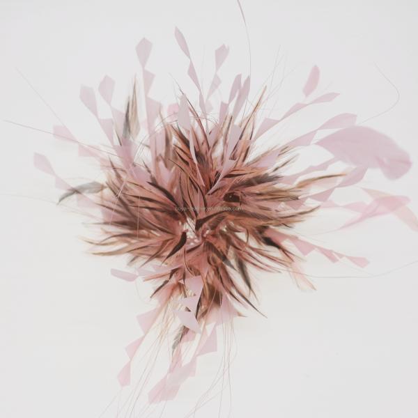 Party Decorations Stripped Coque and Hackle Feather Flower Mount with Wire Accessory