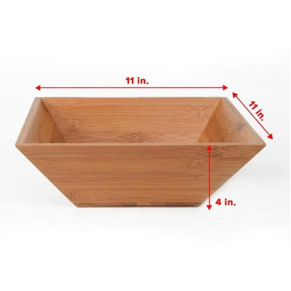 Buy Bamboo large square salad bowl with serving hands at wholesale prices