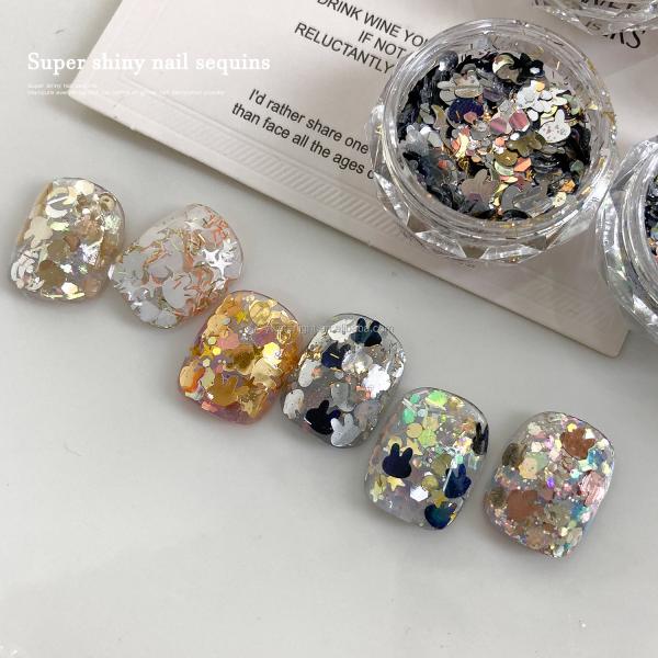 Nail glitters bling super bright Nail polish magic color Sequin rabbit shape Aurora laser nail sequins